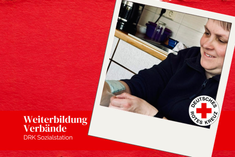 Eine Mitarbeitende der Sozialstation übt Verbände.