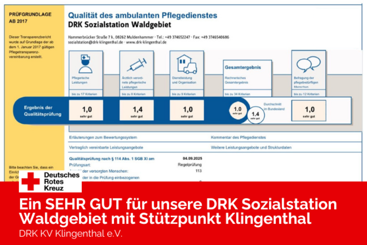 Zertifikat zur Qualitätsprüfung unserer DRK Sozialstation Waldgebiet.