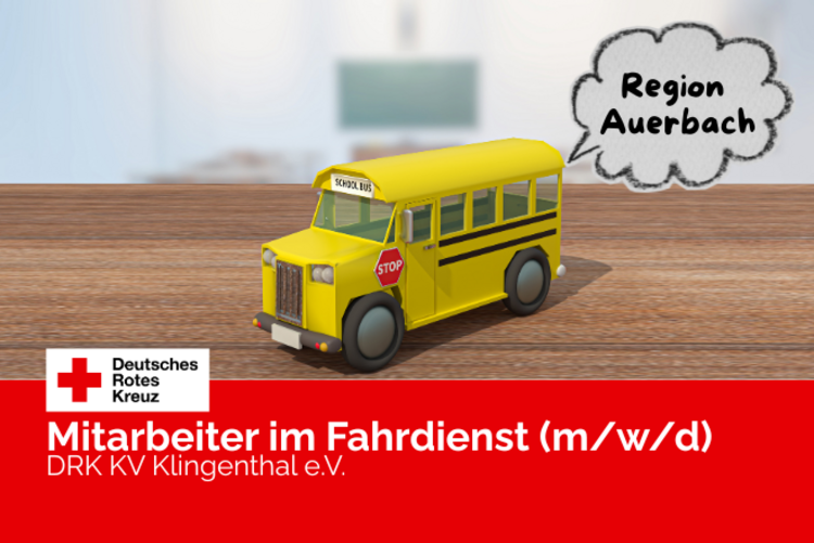 Ein gelber Schulbus und eine Sprechblase mit dem Text: Region Auerbach